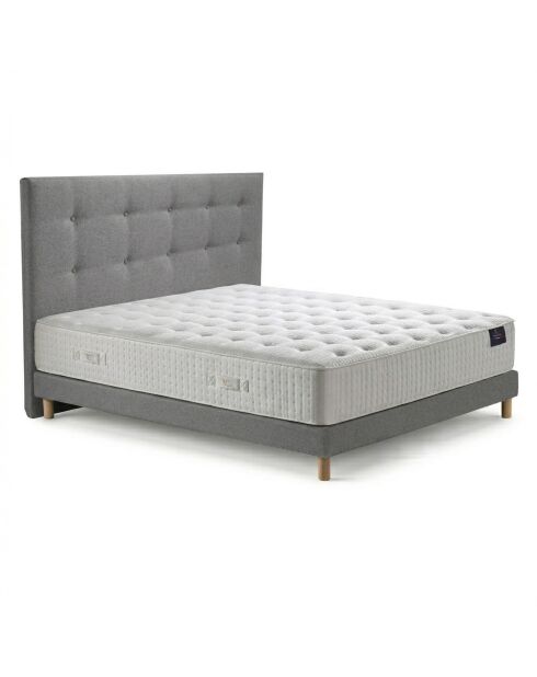 Ensemble matelas ressorts Helios mémoire de forme, garnissage cachemire, H31 cm, sommier et tête de lit gris clair - 140x190 cm