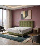 Ensemble matelas ressorts ensachés Comète H27 cm, sommier et tête de lit capitonnée vert - 160x200 cm