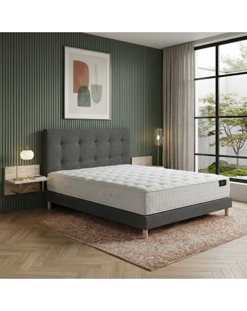 Ensemble matelas ressorts Pulsar mémoire de forme, garnissage cachemire, H27 cm, sommier et tête de lit gris foncé - 180x200 cm