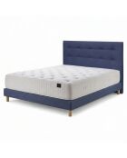 Ensemble matelas mousse haute résilience Callisto H29 cm accueil mémoire de forme, garnissage cachemiresommier et tête de lit bleu - 140x200 cm