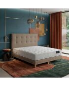 Ensemble matelas ressorts ensachés Selène 2 accueil latex H26 cm, sommier et tête de lit taupe - 160x200 cm