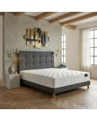 Ensemble matelas ressorts Helios mémoire de forme, garnissage cachemire, H31 cm, sommier et tête de lit gris foncé - 140x190 cm
