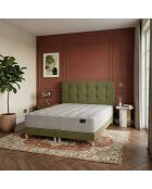 Ensemble Matelas ressorts ensachés et mémoire de forme Hecate H26 cm, tête de lit capitonnée, garnissage cachemire, sommier vert - 160x200 cm