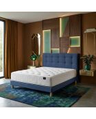 Ensemble matelas ressorts Helios mémoire de forme, garnissage cachemire, H31 cm, sommier et tête de lit bleu - 160x200 cm