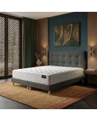 Ensemble matelas ressorts ensachés Artemis 2 mémoire de forme, garnissage cachemire, H26 cm, sommier et tête de lit gris foncé - 160x200 cm