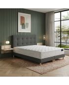 Ensemble matelas ressorts Pulsar mémoire de forme, garnissage cachemire, H27 cm, sommier et tête de lit gris foncé - 140x200 cm
