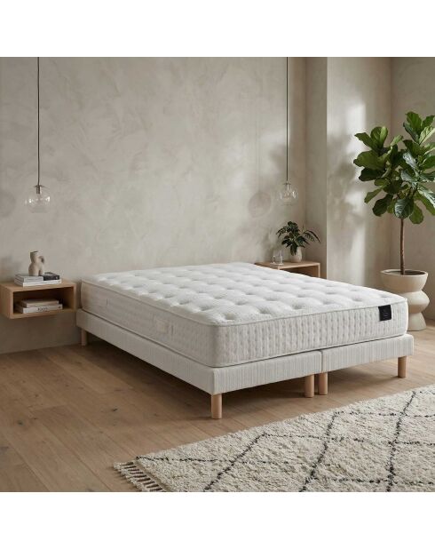 Ensemble matelas ressorts Pulsar mémoire de forme, garnissage cachemire, H27 cm, sommiers blanc pieds de poule - 180x200 cm