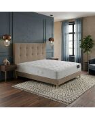 Ensemble matelas ressorts Pulsar mémoire de forme, garnissage cachemire, H27 cm, sommier et tête de lit taupe - 140x200 cm
