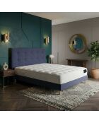 Ensemble matelas ressorts ensachés Selène 2 accueil latex H26 cm, sommier et tête de lit bleu - 140x190 cm