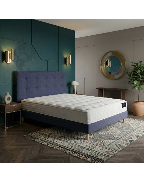 Ensemble matelas ressorts ensachés Selène 2 accueil latex H26 cm, sommier et tête de lit bleu - 140x190 cm
