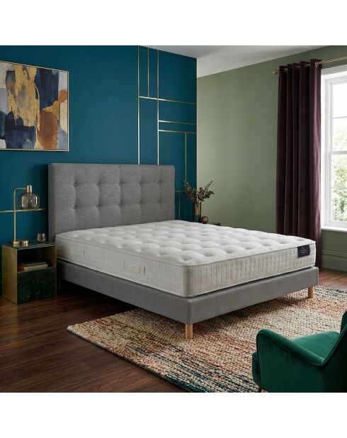 Ensemble matelas ressorts ensachés Selène 2 accueil latex H26 cm, sommier et tête de lit gris clair - 140x190 cm