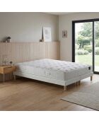 Ensemble matelas ressorts ensachés Artemis 2 mémoire de forme, garnissage cachemire, H26 cm, sommiers blanc pieds de poule - 180x200 cm