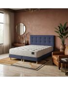 Ensemble matelas ressorts Pulsar mémoire de forme, garnissage cachemire, H27 cm, sommier et tête de lit bleu - 180x200 cm