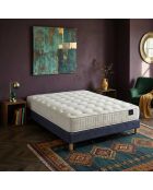 Ensemble matelas ressorts ensachés Artemis 2 mémoire de forme, garnissage cachemire, H26 cm, sommier bleu - 140x200 cm