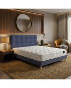 Ensemble matelas ressorts ensachés Hecate 2 H26 cm, sommier et tête de lit bleu - 140x190 cm