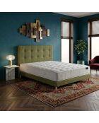 Ensemble matelas ressorts Pulsar mémoire de forme, garnissage cachemire, H27 cm, sommier et tête de lit vert - 140x200 cm