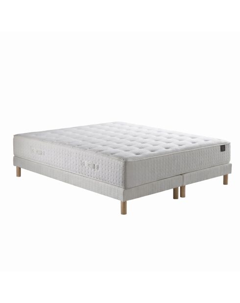 Ensemble matelas mousse haute résilience Callisto H29 cm accueil mémoire de forme, garnissage cachemiresommier blanc pieds de poule - 160x200 cm