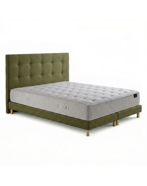 Ensemble matelas ressorts ensachés Artemis 2 mémoire de forme, garnissage cachemire, H26 cm, sommier et tête de lit vert - 160x200 cm
