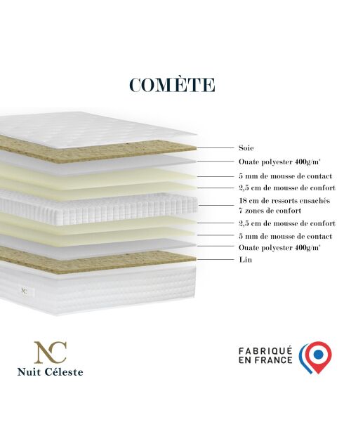 Comète Taschenfedermatratzen-Set H27 cm, blaues Boxspringbett - 180x200 cm