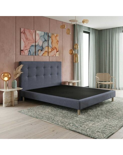 Ensemble sommier tapissier à lattes fixes et tête de lit capitonnée bleu - 140x200 cm