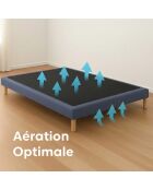 Ensemble sommier tapissier à lattes fixes et tête de lit capitonnée bleu - 140x200 cm