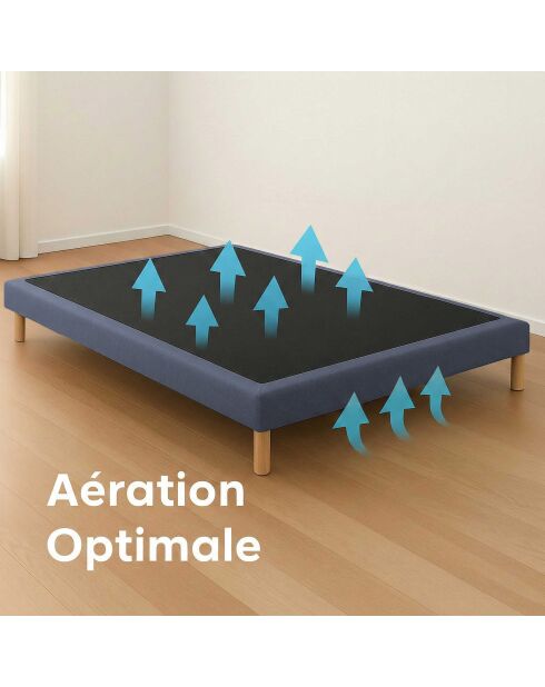 Ensemble sommier tapissier à lattes fixes et tête de lit capitonnée bleu - 140x200 cm