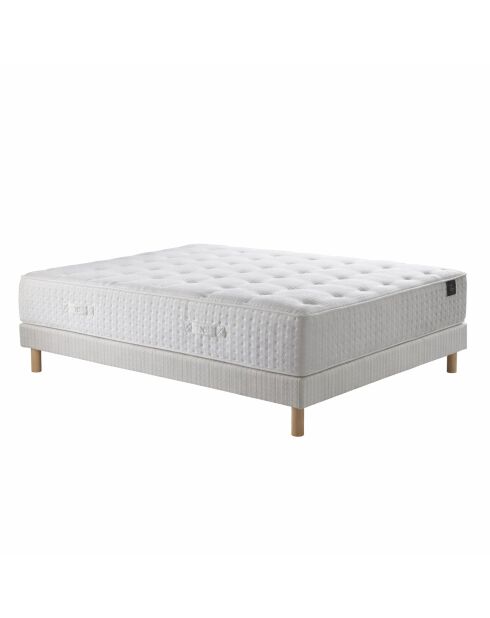 Ensemble matelas mousse haute résilience Callisto H29 cm accueil mémoire de forme, garnissage cachemiresommier blanc pieds de poule - 140x190 cm