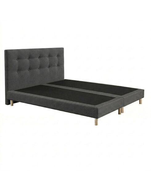 Ensemble sommier tapissier à lattes fixes anthracite et tête de lit capitonnée gris foncé - 160x200 cm