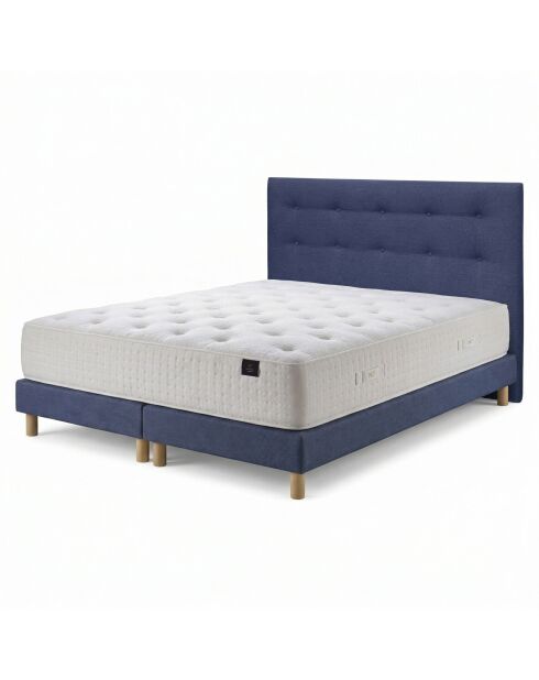Ensemble matelas mousse haute résilience Callisto H29 cm accueil mémoire de forme, garnissage cachemiresommier et tête de lit bleu - 160x200 cm