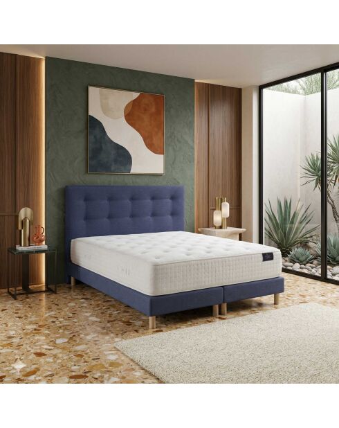 Ensemble matelas mousse haute résilience Callisto H29 cm accueil mémoire de forme, garnissage cachemiresommier et tête de lit bleu - 160x200 cm