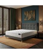 Ensemble matelas ressorts ensachés Artemis 2 mémoire de forme, garnissage cachemire, H26 cm, sommier et tête de lit gris foncé - 140x200 cm
