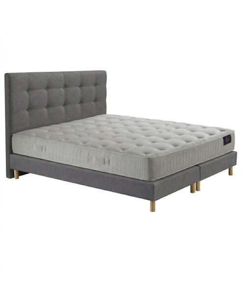 Ensemble Matelas ressorts ensachés et mémoire de forme Hecate H26 cm, tête de lit capitonnée, garnissage cachemire, sommier gris clair - 160x200 cm