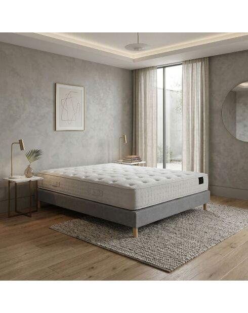 Ensemble matelas ressorts ensachés Artemis 2 mémoire de forme, garnissage cachemire, H26 cm, sommier gris clair - 140x200 cm