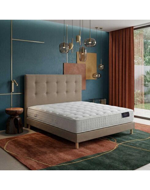 Ensemble matelas ressorts ensachés Selène 2 accueil latex H26 cm, sommier et tête de lit taupe - 140x190 cm