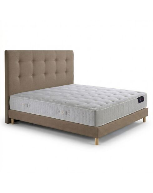 Ensemble matelas ressorts ensachés Comète H27 cm, sommier et tête de lit capitonnée taupe  - 140x200 cm