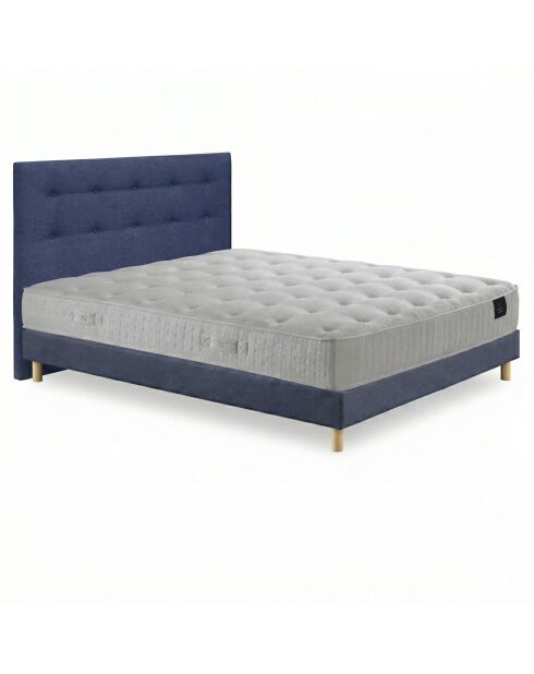Ensemble matelas ressorts Pulsar mémoire de forme, garnissage cachemire, H27 cm, sommier et tête de lit bleu - 140x190 cm