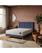 Ensemble matelas ressorts Pulsar mémoire de forme, garnissage cachemire, H27 cm, sommier et tête de lit bleu - 140x190 cm