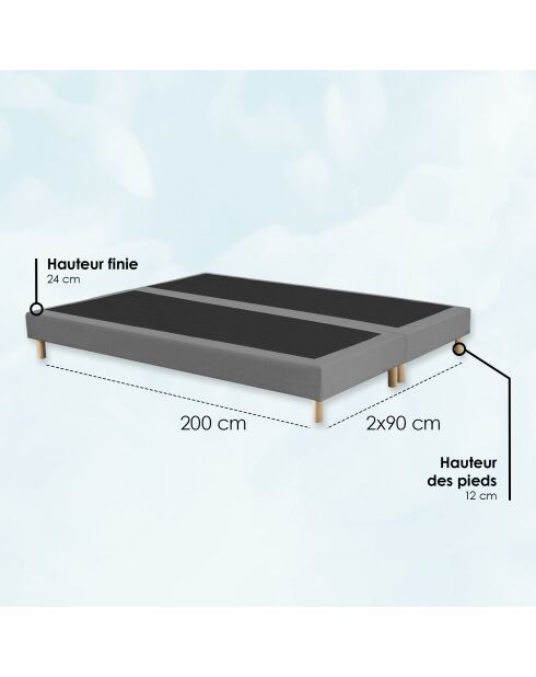 Set boxspring con doghe fisse e testiera imbottita grigio chiaro - 180x200 cm