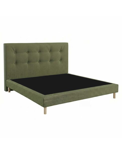 Ensemble sommier tapissier à lattes fixes et tête de lit capitonnée vert - 140x190 cm