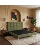 Ensemble sommier tapissier à lattes fixes et tête de lit capitonnée vert - 140x190 cm