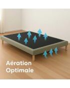 Ensemble sommier tapissier à lattes fixes et tête de lit capitonnée vert - 140x190 cm