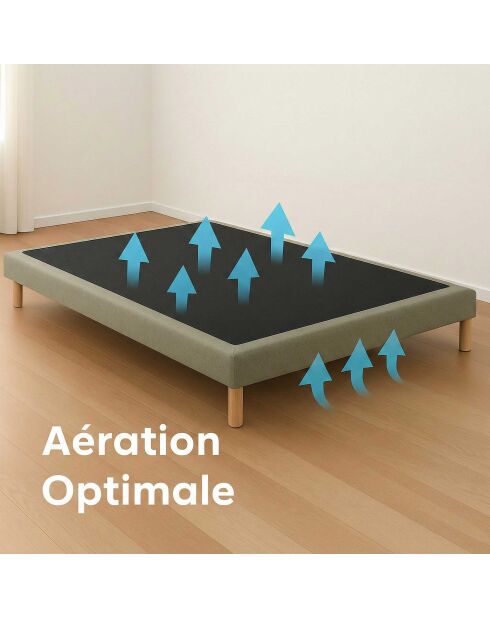 Ensemble sommier tapissier à lattes fixes et tête de lit capitonnée vert - 140x190 cm