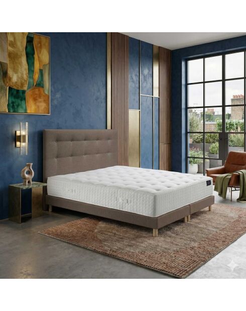 Ensemble matelas mousse haute résilience Callisto H29 cm accueil mémoire de forme, garnissage cachemiresommier et tête de lit taupe - 180x200 cm