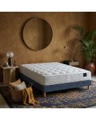 Ensemble matelas ressorts Pulsar mémoire de forme, garnissage cachemire, H27 cm, sommier bleu - 140x190 cm