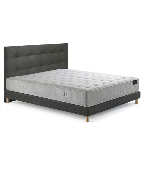 Ensemble matelas ressorts ensachés Artemis 2 mémoire de forme, garnissage cachemire, H26 cm, sommier et tête de lit gris foncé - 140x190 cm