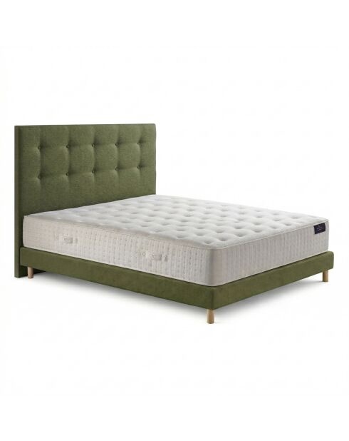 Ensemble matelas mousse haute résilience Callisto H29 cm accueil mémoire de forme, garnissage cachemiresommier et tête de lit vert - 140x200 cm