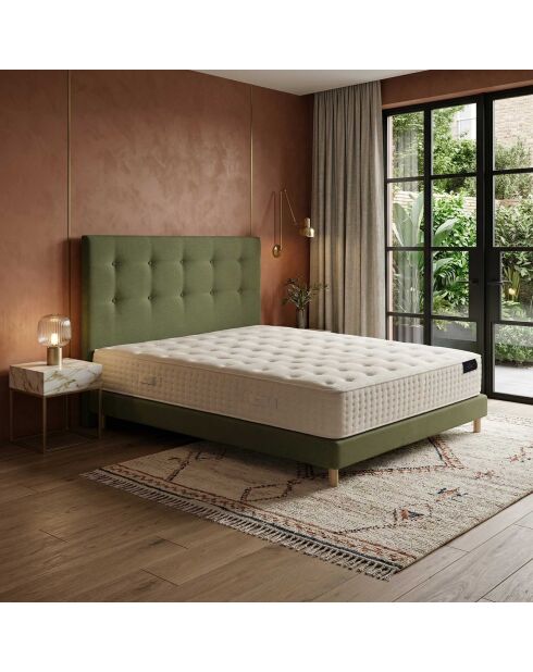 Ensemble matelas mousse haute résilience Callisto H29 cm accueil mémoire de forme, garnissage cachemiresommier et tête de lit vert - 140x200 cm