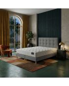 Ensemble matelas ressorts Pulsar mémoire de forme, garnissage cachemire, H27 cm, sommier et tête de lit gris clair - 160x200 cm