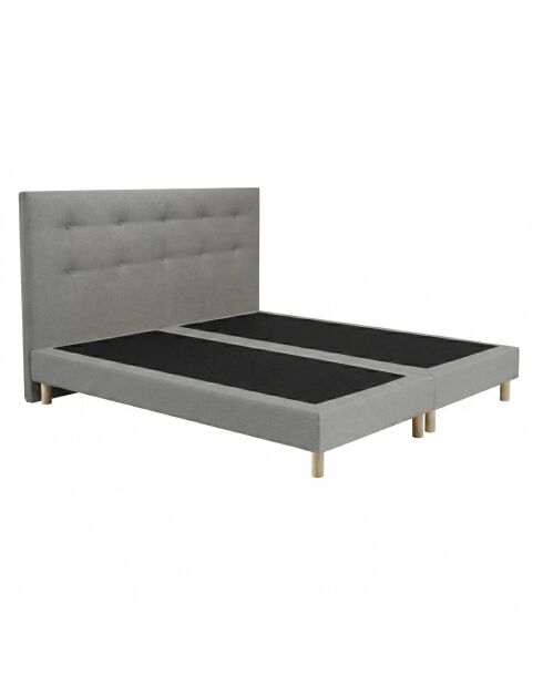 Ensemble sommier tapissier à lattes fixes et tête de lit capitonnée gris clair - 160x200 cm