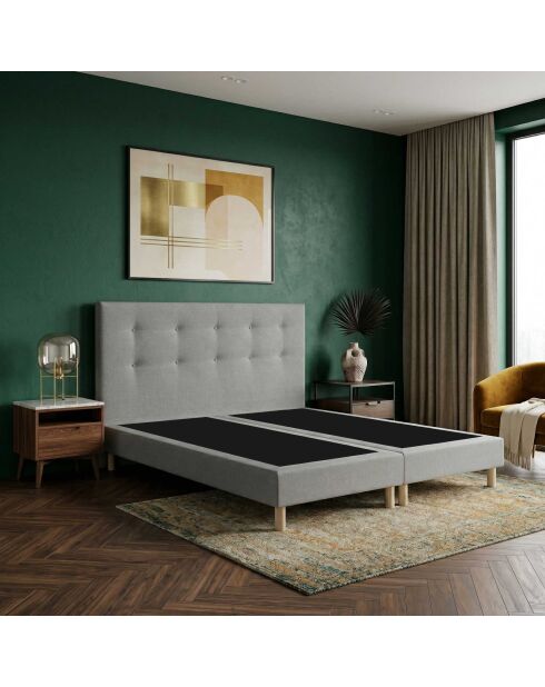 Ensemble sommier tapissier à lattes fixes et tête de lit capitonnée gris clair - 160x200 cm